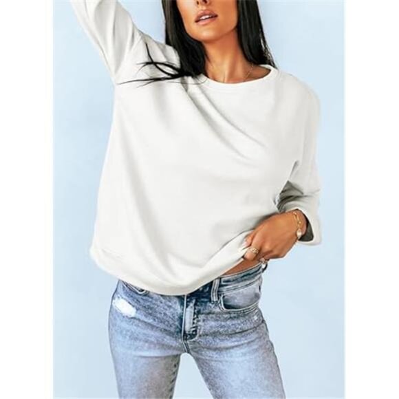 Women's Casual Crew Neck Sweatshirt – Loose, Soft Long Sleeve Pullover Top - Picture 3 of 6